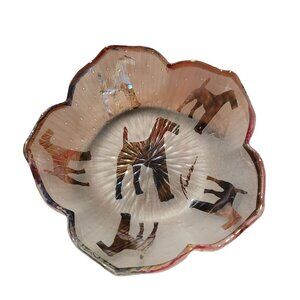 Vintage Iridescent Frosted Glass Bowl W/ Scottie Dog Design & Prism Effect Signe